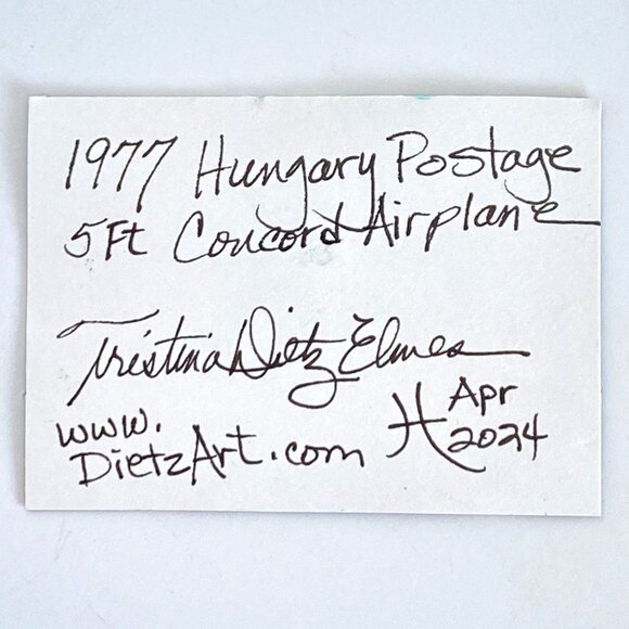 ACEO Original Mixed Media Art Concord Aircraft 1970s Hungary Postage Stamp ATC - Picture 3 of 3